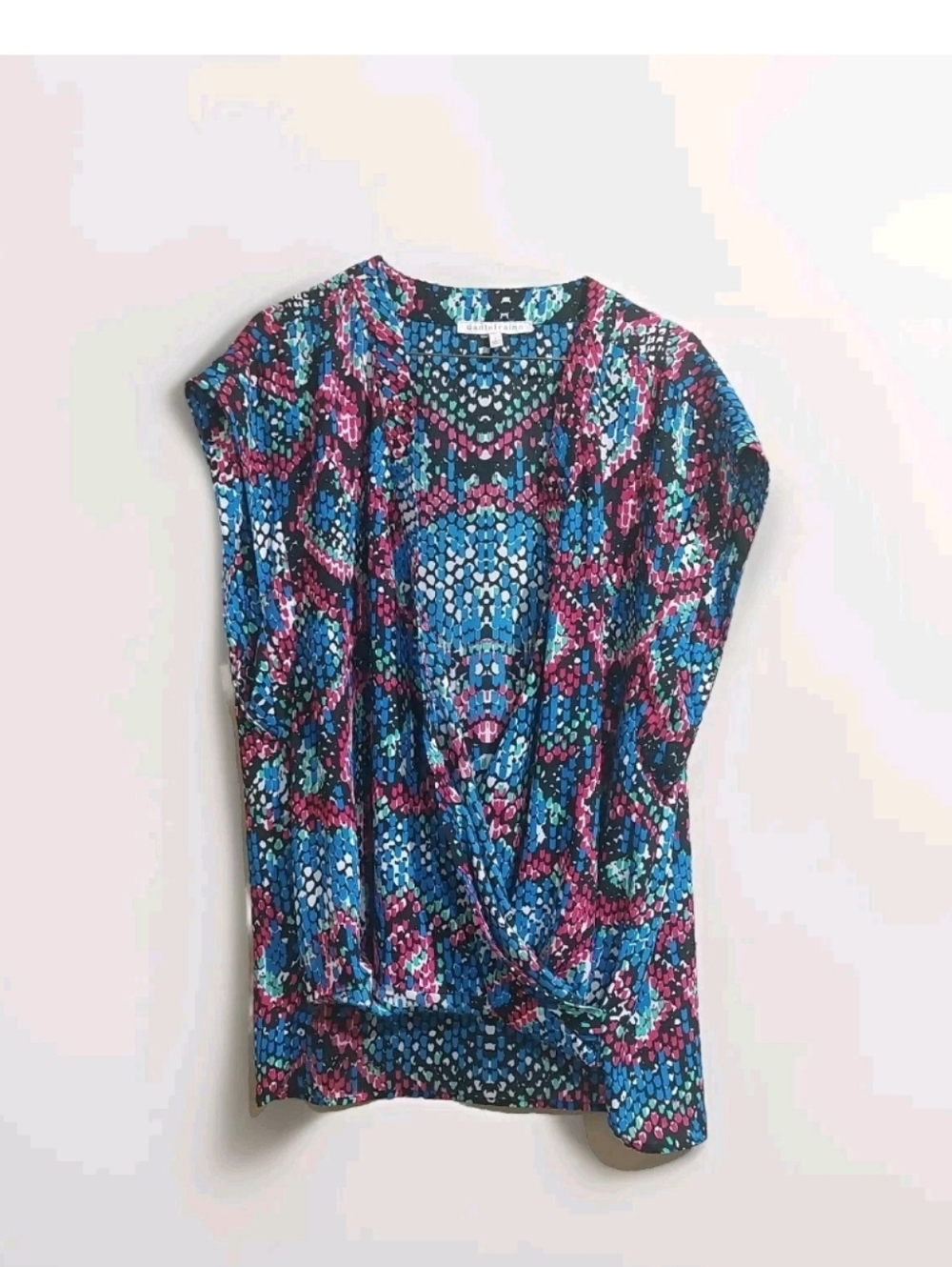 Women's Twist-Front Printed Blouse in Blue & Pink